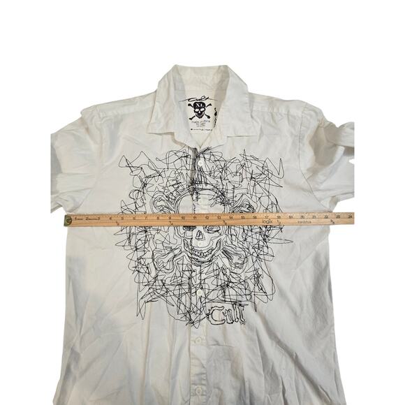 Cult Button Down Collared Skull Art Graphic Men's White Shirt Size XL - Picture 5 of 9